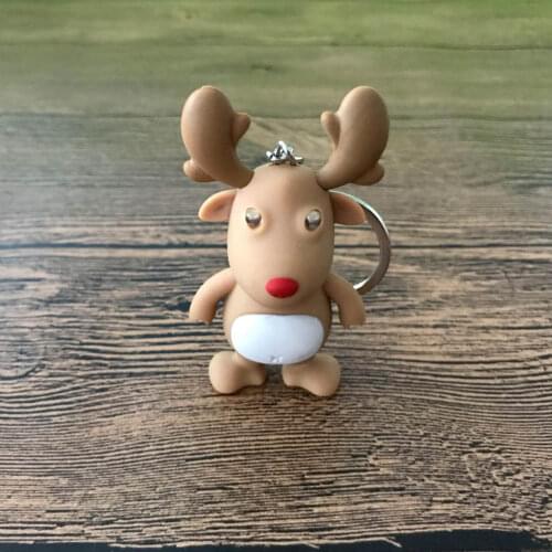 Christmas Deer Shape Keychains LED Lights Luminous Vocal Keychains Mini Flashlight Childrens Gifts Toys
