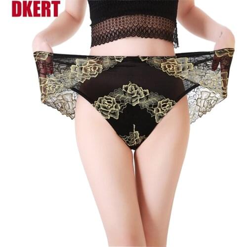 DKERT Women Plus Size 6XL Panties See Through Lace Floral High Rise Women Underwear Briefs High Quality Soft Lingerie Pantie