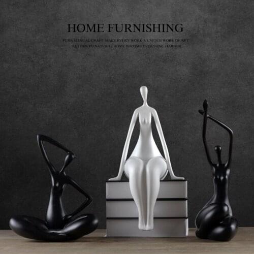European Resin Yoga Woman Sculpture Decoration Livingroom Model Room Crafts Furnishing Hotel Office Desktop Figurines Ornaments