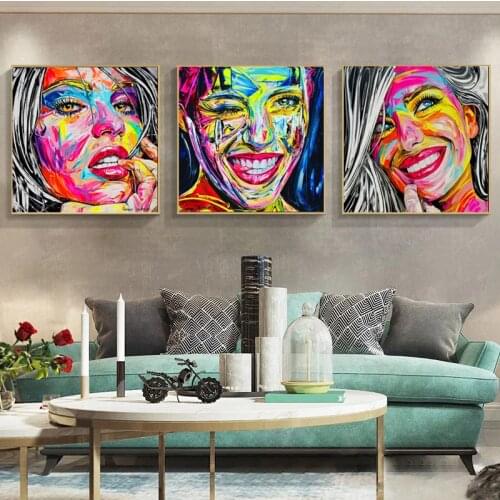 Graffiti Art Portrait Laugh Girl Canvas Painting On The Wall Art Posters Prints Wall Pictures for Living Room Home Cuadros Decor