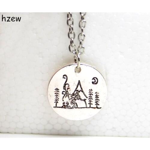 Hzew 1pcs Lovely Fashion mountain necklace nature pendant Camping under a big bright moon Lover Gift Live the simple life