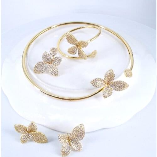 2020 NEW FASHION flowers crystal CZ zircon necklace earring bracelet ring wedding bridal banquet dinner dressing jewelry set