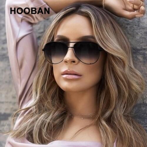 HOOBAN Brand Designer Round Sunglasses Women Men Classic Oversized Metal Sun Glasses Unisex Fashion Gradient Outdoor Eyeglasses