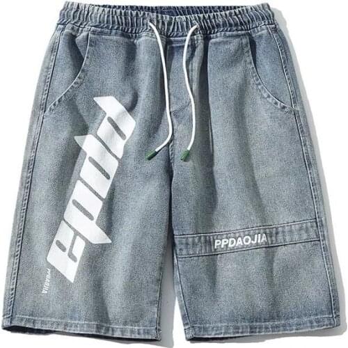 Summer print denim shorts men add weight plus size Japanese casual tide brand five-point pants loose midi pants XXXl Oversize