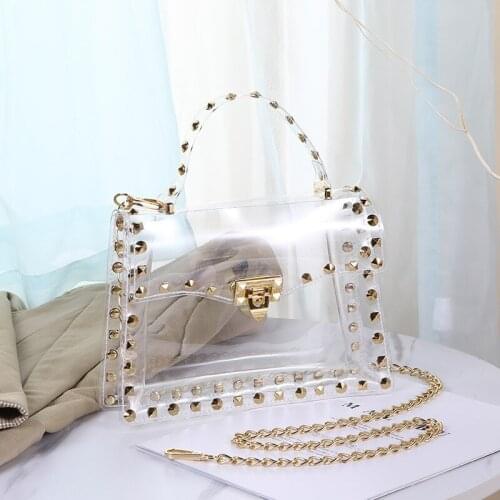 Summer Rivet Womens Handbags Outdoor Leisure Transparent Bags Fashion Popular Buckle Womens Bags