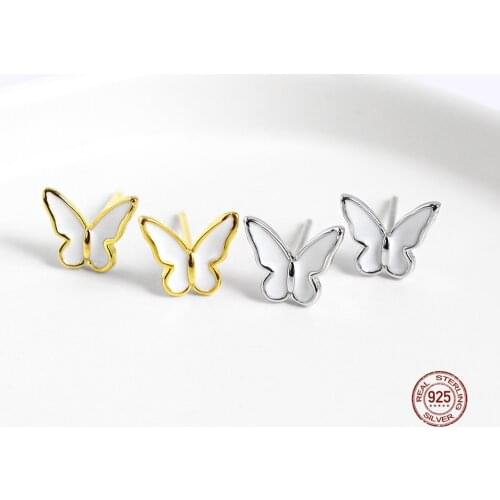 LKO 925 Sterling Silver Vintage Acrylic Butterfly Earrings Fashion Cute Animal Brincos Stud Earrings For Women Jewelry Gift
