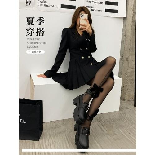 New 2021 Linear Design Big Black Bowknot Joined Pantyhose Personality Fashion Nylon Tights Lolita Hosiery