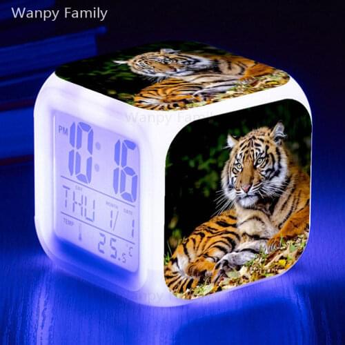 Roaring Tiger Alarm Clock 7 Color Illuminated Multifunctional LED Digital Clock for Childrens Birthday Gifts