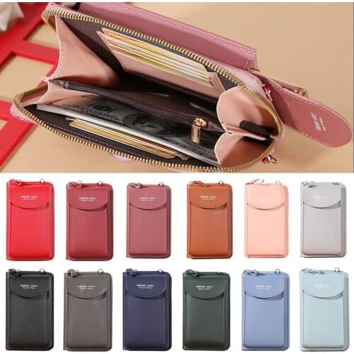 2021 New Women Wallet Solid Leather Shoulder Straps Shoulder Bag Mobile Phone Big Card Holders Wallet Handbag Pockets girls