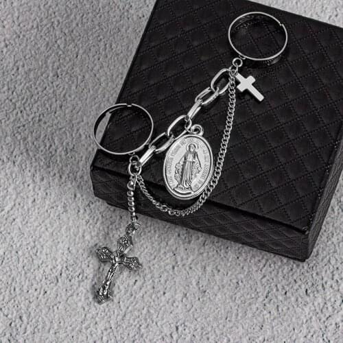 New Bohemian Portrait Ring Trend Double Ring Punk Cross Ring 2021 Trend Hot Party Jewelry Joint Finger Ring Unisex Anillo