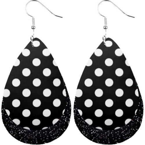Dots New Two Layer Glitter Earrings Faux Leather Teardrop Earring Double Side Print Bulk Order Wholesale