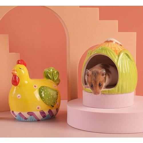 New Cartoon Hamster Nest Ceramic Cooling Sleeping Nest Small Pet House Hamster Air Conditioning Porcelain Nest Pet Supplies