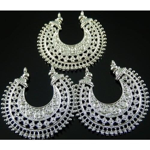 10pcs Moon Shape charms Pendant Vintage alloy Lace 39mm jewelry accessories handmade Earrings Necklace DIY crafts Connector