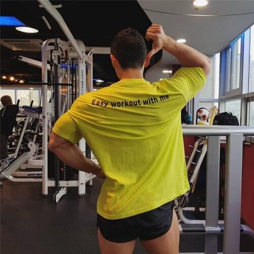 Casual Solid Short Sleeve T Shirt Men Gym Fitness Sports Cotton T Shirt Male Bodybuilding Workout Loose Tee Tops Summer Clothing