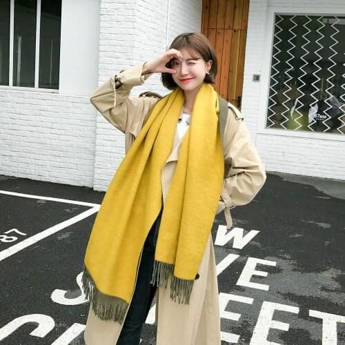 Luxury Winter Cashmere Scarf Women Fashion Solid Double-side Soft Scarves for Ladies Shawl and Wraps Bandana Women Tassel Poncho