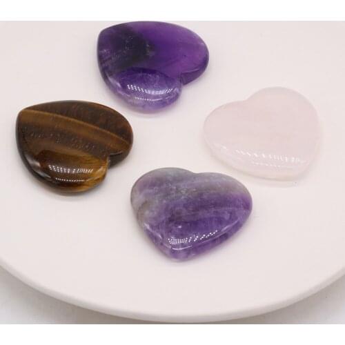 1PC Rose Quartz Amethyst Tiger Eye Stone AAA Natural Beads Ornaments Love Heart Shape Polished Reiki Healing DIY Gift Decoration