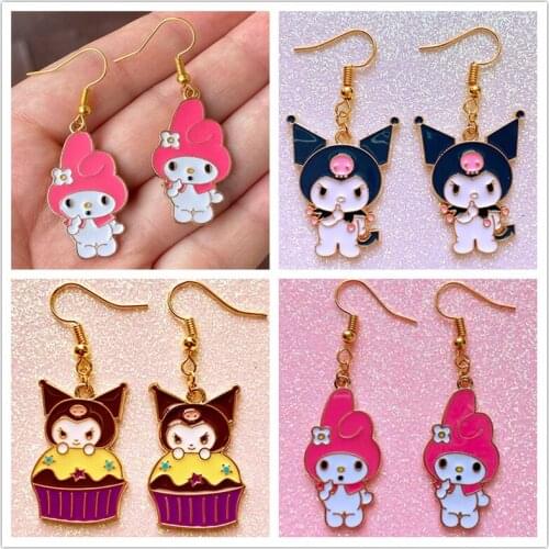 Harajuku Cartoon Kuromis Rabbit Bunny Enamel Alloy Metal Drop Earrings Dangel Earring Eardrop for Girl Woman Jewelry Accessories