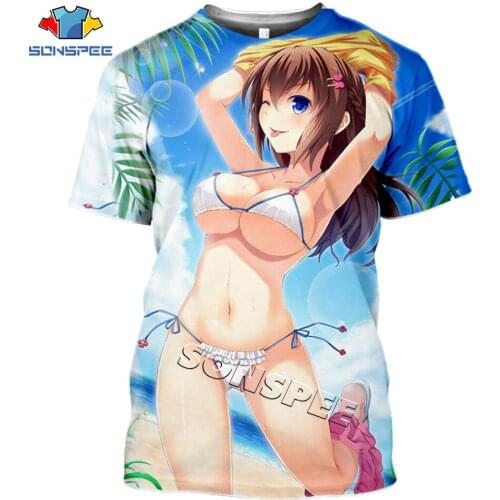 SONSPEE Summer Beach Seaside Sexy Anime Girl Printed T-Shirt Fashion Mens t shirts Funny Hip hop Harajuku Short Sleeve Tee Tops