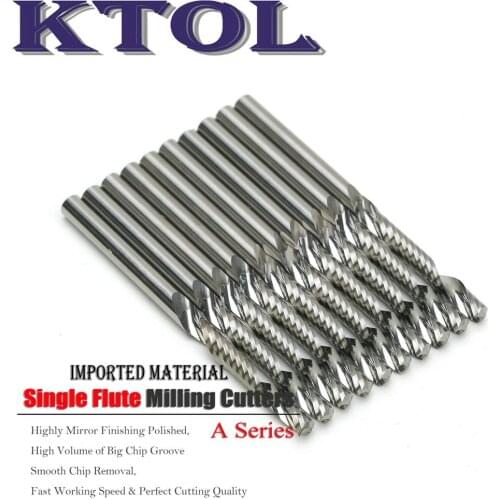 10x 1/8"x22MM Imported One Flute Spiral Bits Tungsten Carbide Cutter CNC Tools Set,Micro Milling Cutters for Wood Working Tools