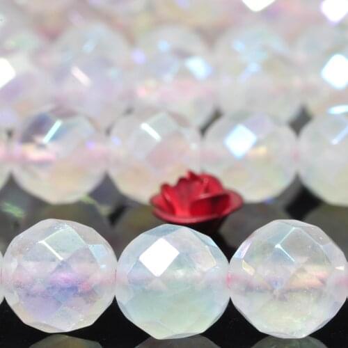 Titanium Pink Rock Crystal Faceted Round Loose Beads Wholesale Gemstone Semi Precious Stone Bracelet Necklace For Jewelry Making