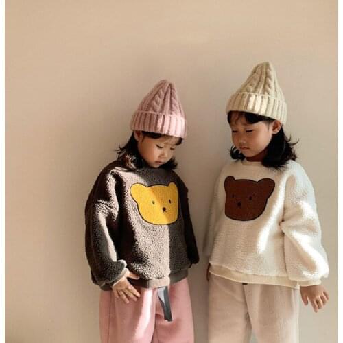 Winter Baby Girls Boys Cute Cartoon Bear Thicken Warm Sweatshirts Tops Kids Children Long Sleeve Hoodies Outerwear Clothing New