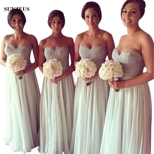 A-line Sweetheart Strapless Bridesmaids Dresses For Wedding Sequined Lace Corset Long Chiffon Party Gowns Vestido Largo BDS017