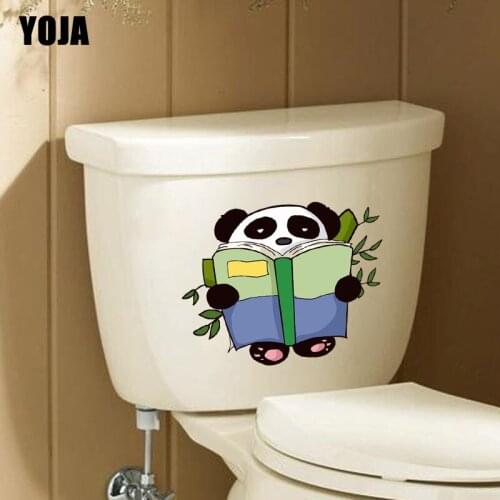 YOJA 23.9X18.7CM Funny Animal Toilet Decal Wall Sticker Home Decor Cartoon Panda Pattern T3-1134
