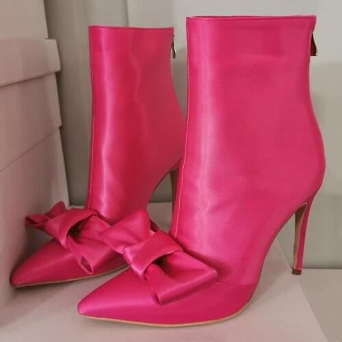 DOBANER Women Ankle Boots Back Zip Cloth Slim High Heels Booties Femmes Bottes Bowtie Ladies Shoes Woman Plus Size 43 44 46 47