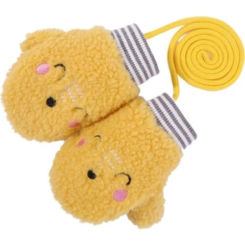 Winter Kids Baby Plush Warm Mittens Autumn and Winter Outdoor Baby Cartoon Gloves with Anti-lost String