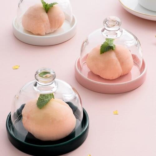 1 Set Multi-purpose Mini Dessert Trays Flat Round Cake Stand With Glass Dome Cover Kitchen Tools Restaurant Pastry Decoration