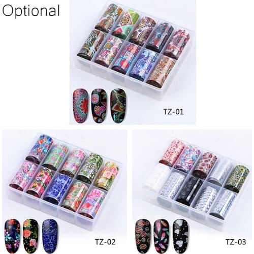 10 Rolls/set Nail Foil Polish Stickers Mix Rose Flower Holographic Transfer Foil Nails Decal Sliders for Nail Art