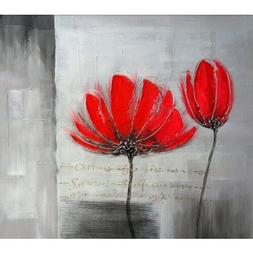 100% Free Shipping Hand-painted Modern Red Flowers as Hot Heart Oil Painitng on Canvas Wall Artwork for Home Decor Unique Paint