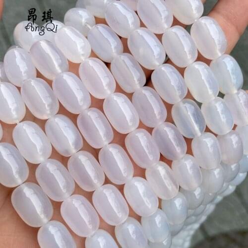 10x14mm Natural Barrel Beads Drum Shape White Agates Beads Loose Stone Beads DIY For Jewelry Making Necklace 15'' Strand