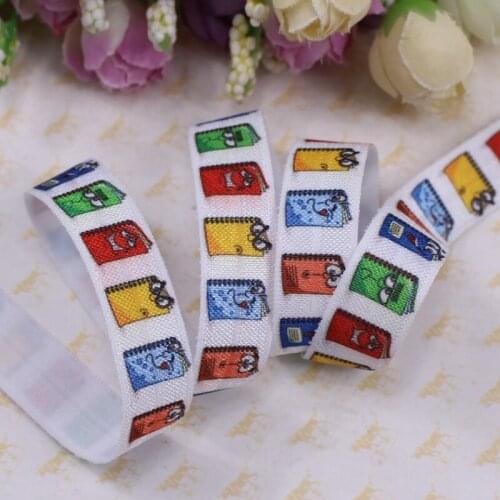 15mm thermal transfer printing fold over elastic, 5/8 inch folding elastic with notebook pattern, welcome custom designs