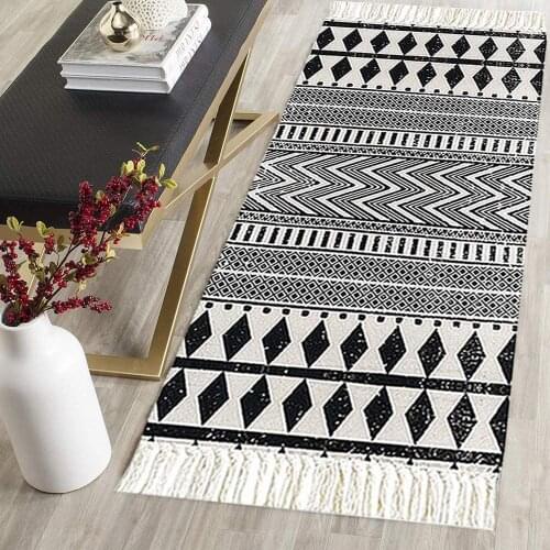 Bubble Kiss 2piece A lot 60X90cm and 60X130cm Cotton Rug with Tassels Hand Woven Flat Cotton Floor Mat Washable Ethnic Carpets