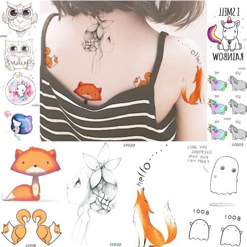 25 Pattern Children Cartoon Temporary Tattoo Fox Unicorn Owl Inspired Words Ghost Waterproof Fake Tatoos Stickers Body Art