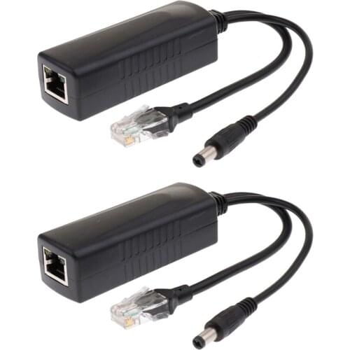 2x Compliant with IEEE 802.3af/at Active PoE Splitter Power Over Ethernet Adapter (48V to 12V 2A) - Black