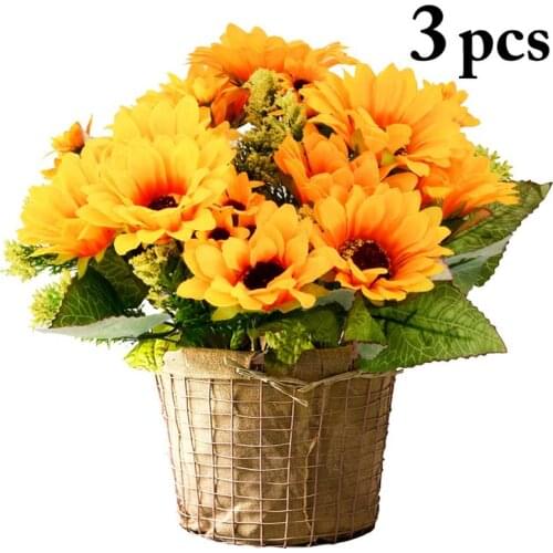 3 Bunches Artificial Flower Decorative Realistic Fake Sunflowers Home Decoration Lifelike Artificial Plants Office Wedding Decor