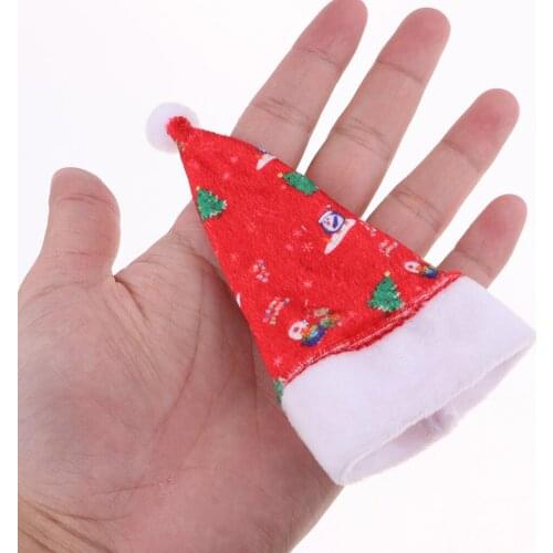 3x5 Pieces Mini Printed Santa Claus Hats Christmas Decor for 30cm Dolls