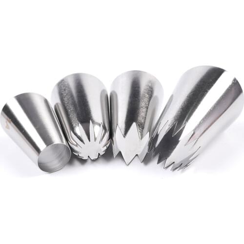 4 Pcs Large Icing Piping Nozzle Russian Pastry Tips Baking Tools Cakes Decoration Set Stainless Steel Nozzles Cupcake