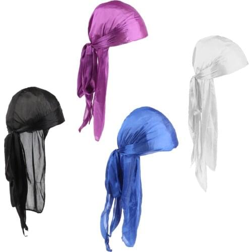 4PCS Mens Soft Silk Durag Cap Headscarf Muslim Beanie Pirate Hats Headwear