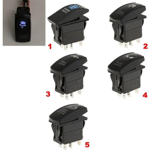 5-Pin On/Off Blue LED Light Push Button Rocker Switch for Car Boat Skull
