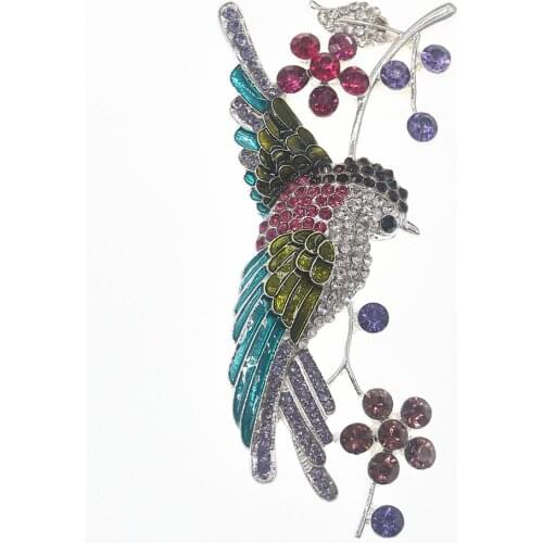 50pcs/ 4 inch Free Shipping Silver Tone Swallow Bird Flower Brooch Pin Brown Rhinestone Green Enamel Animal Brooch Pin