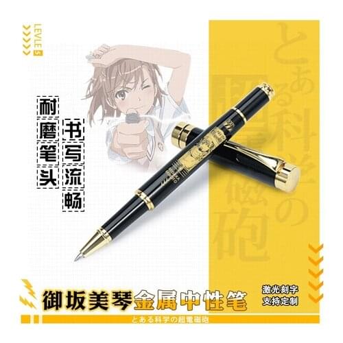 Anime Toaru Kagaku no Railgun Misaka Mikoto Fashion Metal Stationery Sign Ballpoint Gel Pen Rollerball Pen Student Cosplay Gift