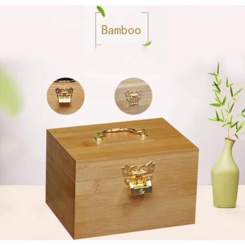 Bamboo Wood Money Bank Treasure Chest With Lock Piggy Bank Strongbox Saving For Coin Case Retro Jewelry Accessories Decoration