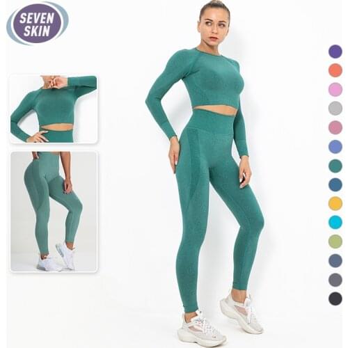SEVEN SKIN Seamless Women Yoga Set Workout Sportswear Gym Clothing Fitness Yoga Suit Long Sleeve Shirt Crop Top Workout Leggings