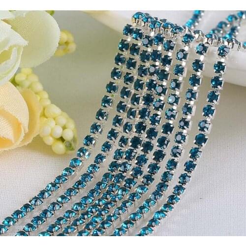 10Yard Peacock Blue Claw Crystal Rhinestones Chain Gradient DIY Dense Gold Base Rhineston Chain For Garment&Bag Art Decoration