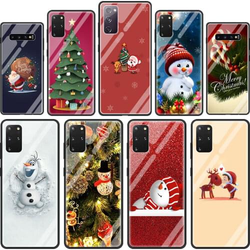 Christmas Santa Reindeer Tree Glass Phone Case for Samsung Galaxy S21 S20 FE S10 Note 10 20 Ultra 5G 9 S9 Plus S10e Cover Capa