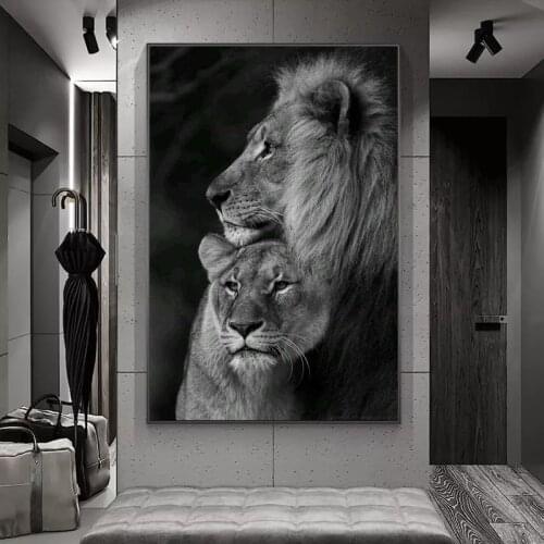 Black and White Ferocious Lion Animal Realistic Poster Mural Family Bedroom Childrens Room Wall Decoration Canvas Art No Frame