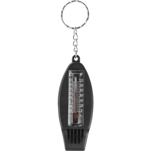 Black 4in1 Mini Survival Tool Thermometer Whistle Compass Ourdoor Camping Hiking Tools Whistle